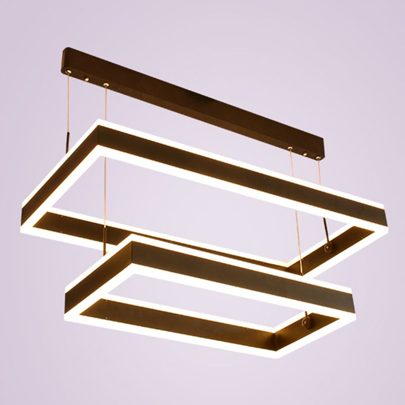 Minimalist Tiered Rectangle Chandelier Lighting Acrylic Living Room LED Pendant Light in Black