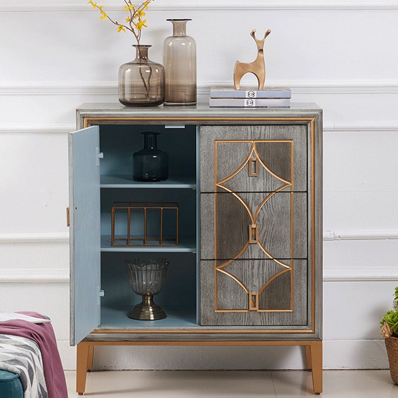 Glam Dining Server Wood and Metal Sideboard Cabinet with Drawers and Storage