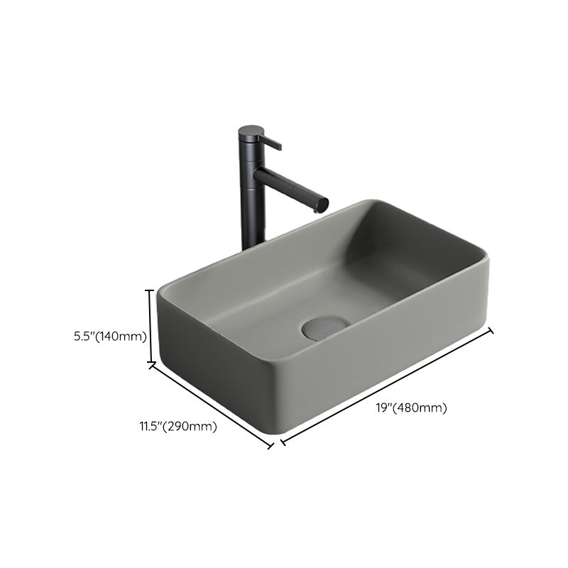 Contemporary Bathroom Sink Porcelain Rectangular Vessel Lavatory Sink with Pop-Up Drain