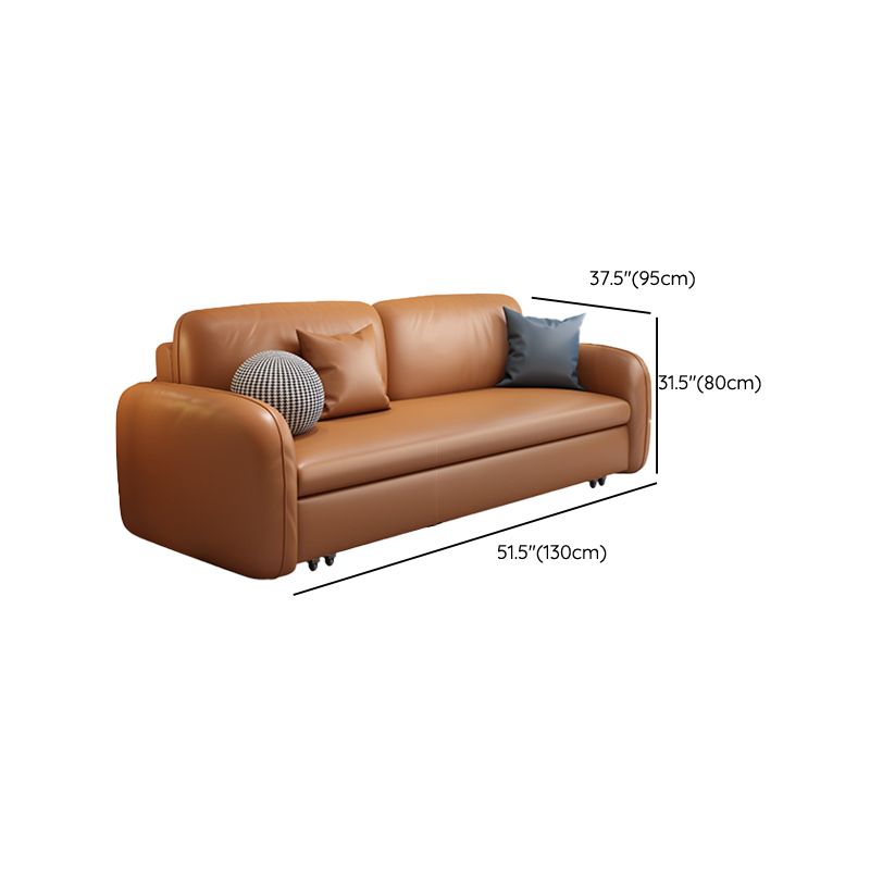 Sewn Pillow Back Seating Faux Leather Sofa with Pillows in Brown