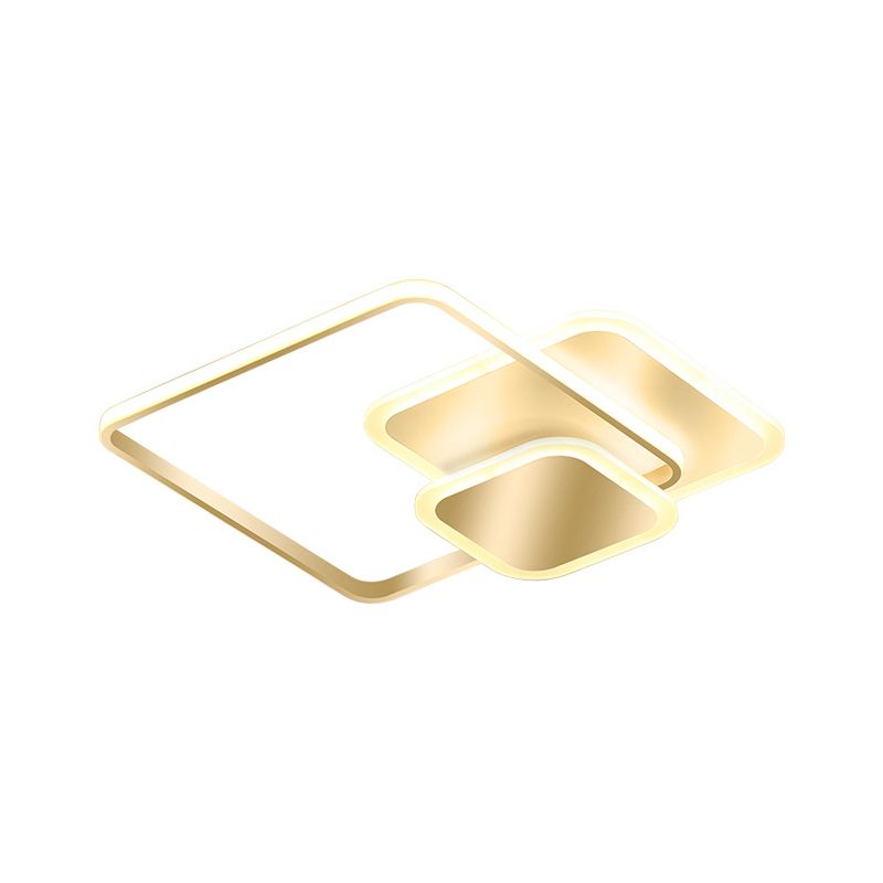 Square Flush Mount Lamp Modernist Metallic LED Gold Ceiling Fixture in Warm/White Light, 16.5"/20.5" Wide