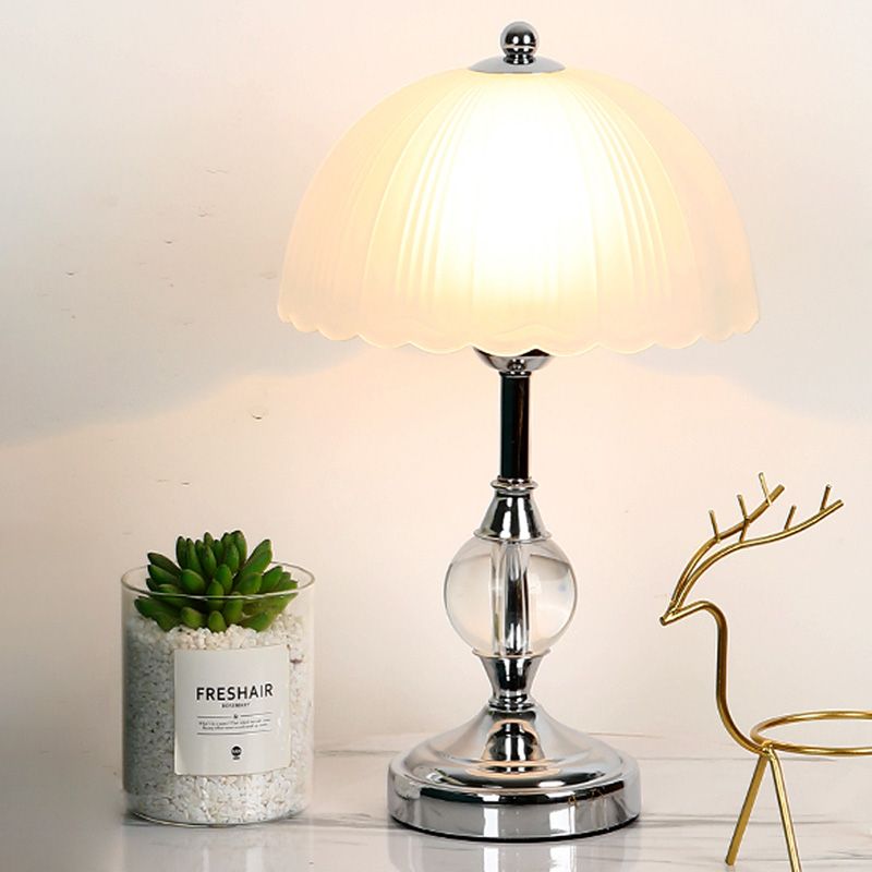 Frosted White Glass Scalloped Shade Night Lamp Modern 1-Head Table Light for Bedroom