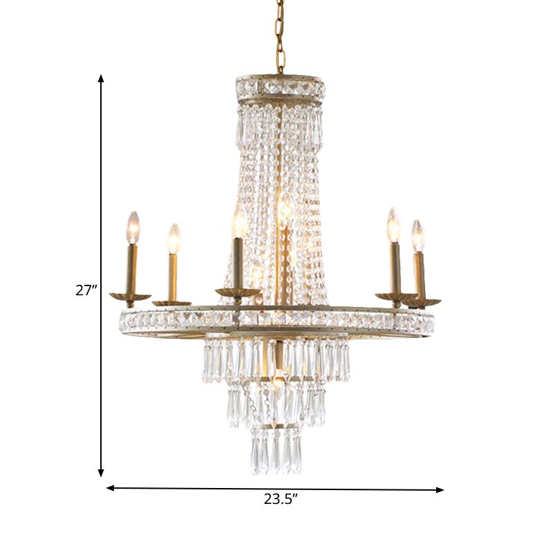 Silver 8/10 Lights Chandelier Countryside Crystal Tiered Ceiling Suspension Lamp for Living Room