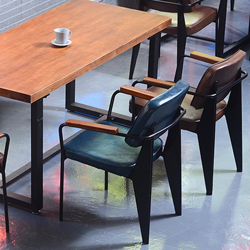 Industrial Open Back Dining Chair Upholstered Arm Chair with Black Legs