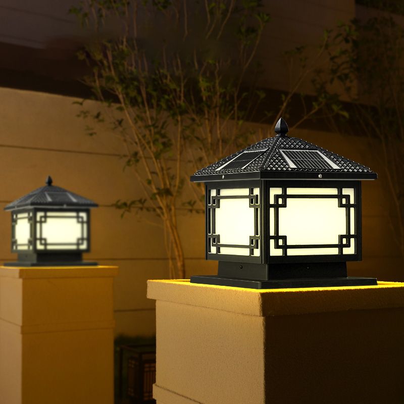 Contemporary Pillar Lighting Fixture Minimalist LED Solar Lamp for Garden