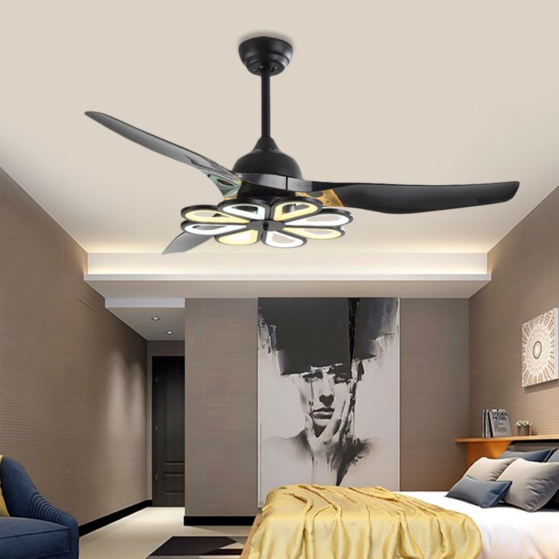 Acryl weiß/schwarzer Halbflusher Blume zeitgenössische 52 "W LED -Pendellefüelventilator Licht für Wohnzimmer, 3 Klingen