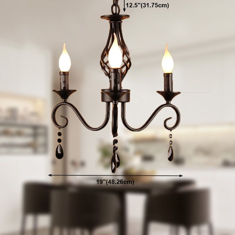 Traditional Candles Hanging Ceiling Light Multi Lights Metal Suspension Light in Black