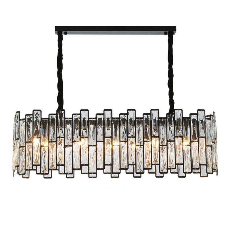 Black Shaded Pendant Lamp Minimalist Crystal Rectangle Chandelier Light for Bedroom