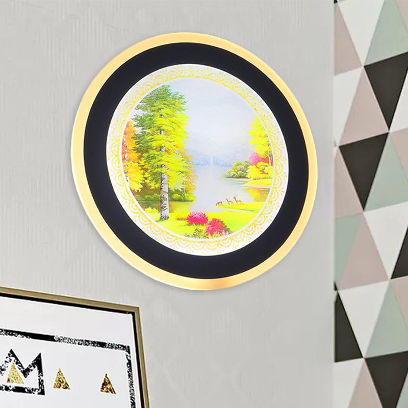 Acrylic Round Tree Wall Mounted Lighting Nordic Style LED Mural Lamp in Yellow/Blue for Living Room