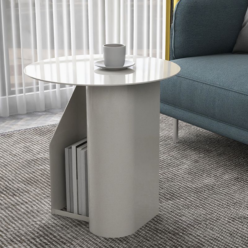 Dia 17.7" Metal Side Table Mid-Century Modern Pedestal End Table with Storage