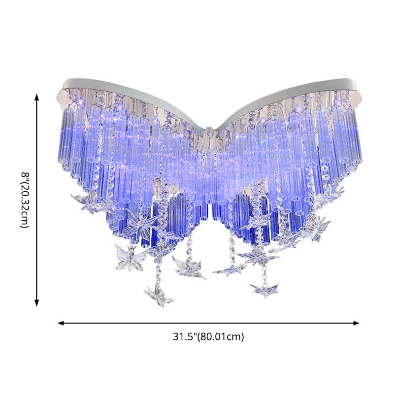 Stainless-Steel Papilionaceous LED Ceiling Light in Modern Romantic Style Crystal Flush Mount for Bedroom