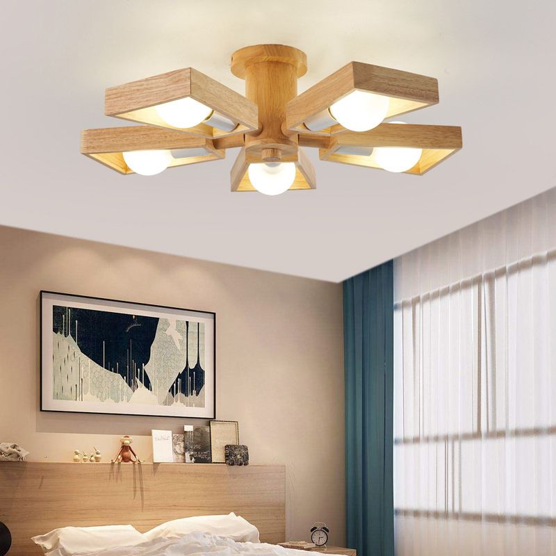 Wood Trapezoid Chandelier Pendant Light Japanese Living Room Pendant Light Fixture