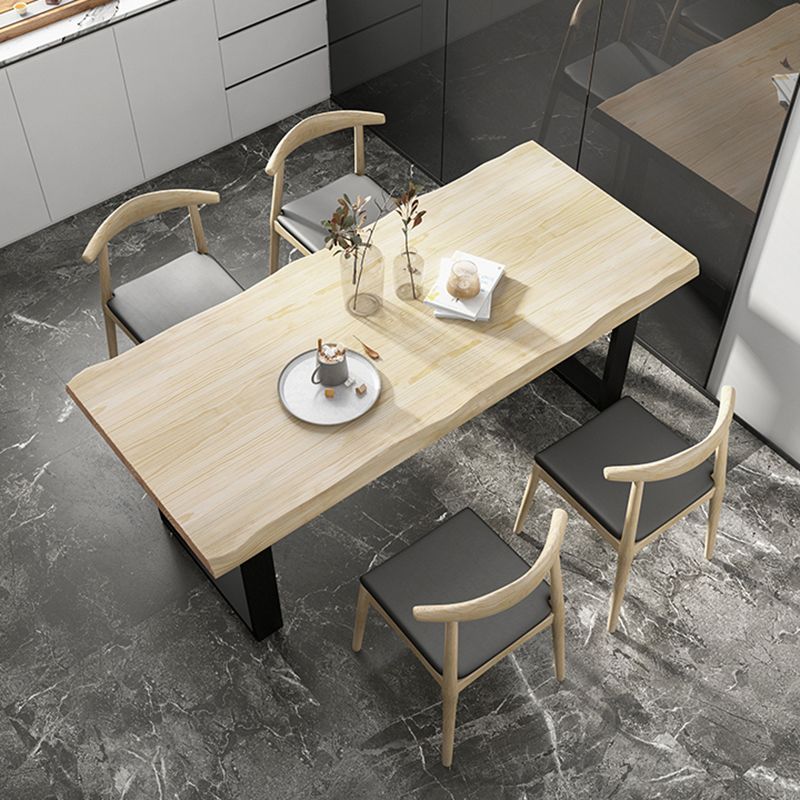 Industrial Pine Wood Dining Table Rectangle Table with Black Double Pedestal