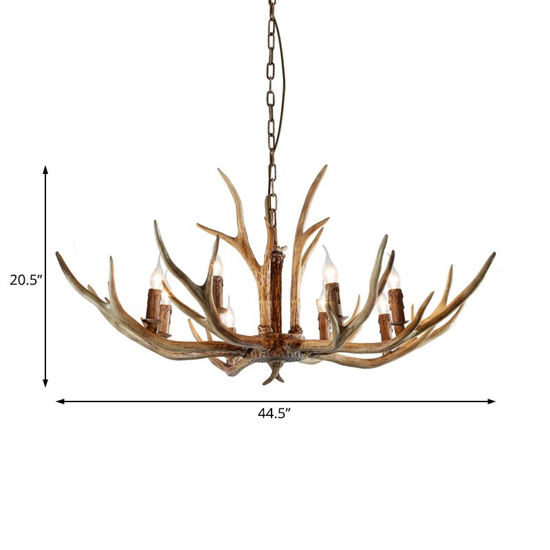 Brown 8 lumières lustre éclairage en résine rurale candelabra pendante avec accent de bois pour salle à manger