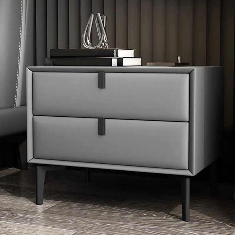 Leather Top Nightstand with Drawers Glam Night Table with 4 Legs