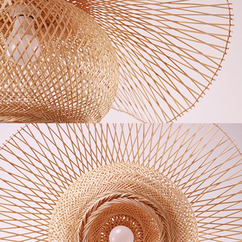 Nordic-Stil Suspension Pendellicht leichter beige schattiertes Anhänger Deckenlicht mit Bambusschatten