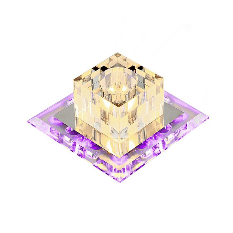 Cube Shape Crystal Flush Ceiling Light Contemporary Clear LED Flush Mount Lighting Fixture