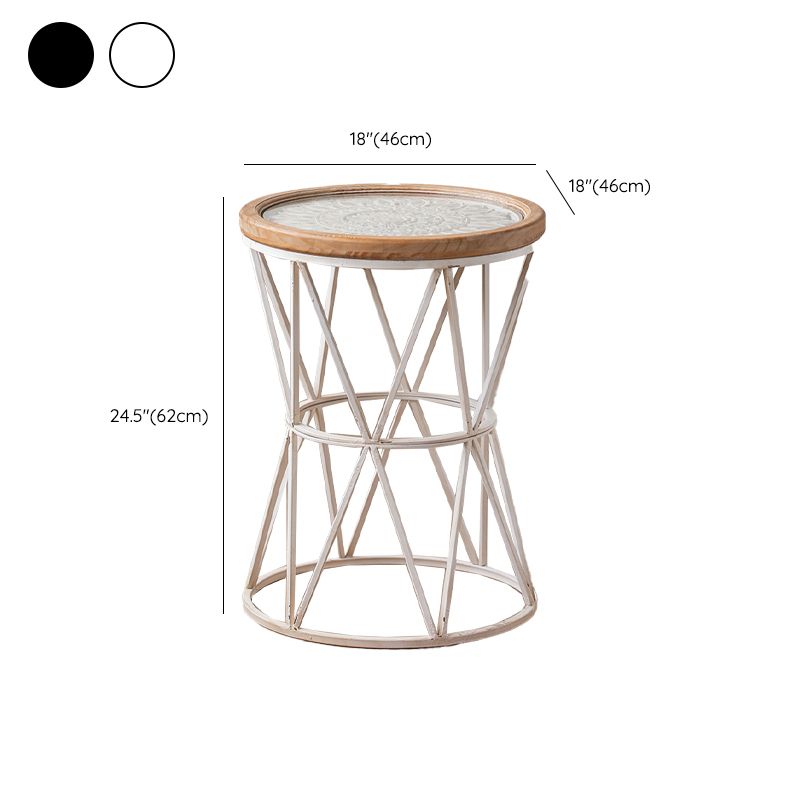 Round Shape Solid Wood End Table with Metal Base Corner Table for Living Room