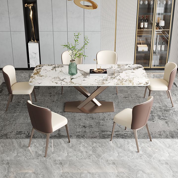 Luxury 1/4/5/7 Pieces Dining Set Sintered Stone Dining Table with Leather Chairs