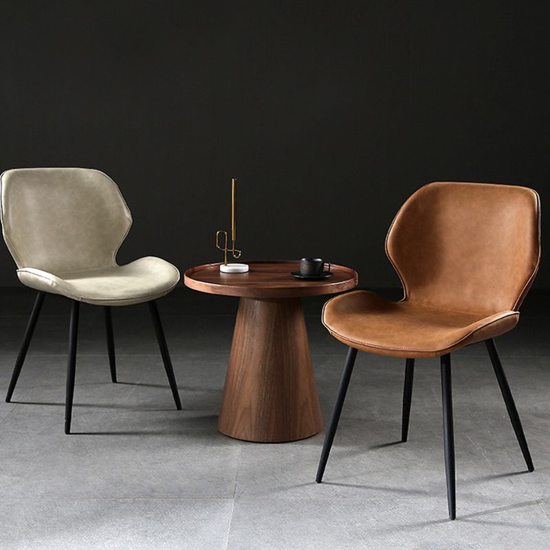 Silla de comedor de metal contemporánea, silla sin brazos con respaldo para uso doméstico