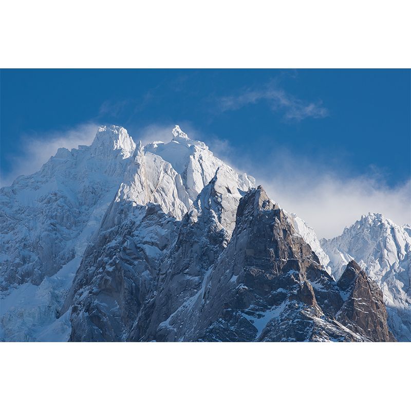 Blue-White Mountain Peaks Murals Snow Landscape Modern Moisture Resistant Wall Covering