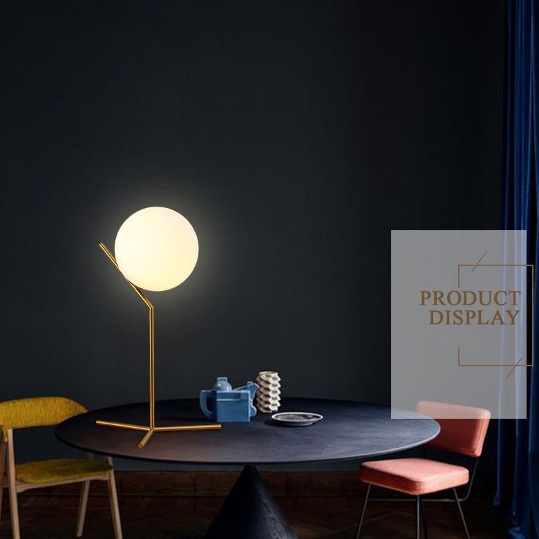 White Glass Globe Table Lamp Nordic Style Simplicity Bedroom Lighting Fixture in Electroplated Gold