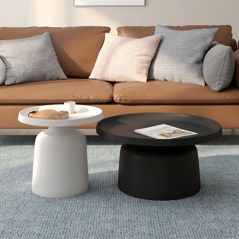 Black/White Metal Coffee Table Round Tray Top Cocktail Table