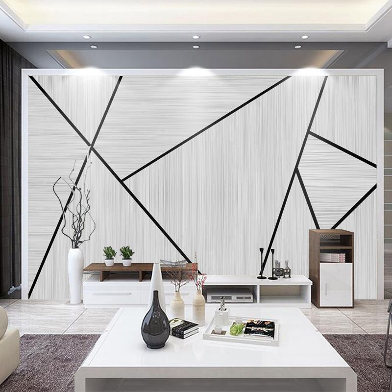 Geometries Mural Wallpaper in Pastel Grey, Minimalist Wall Art for Kindergarten