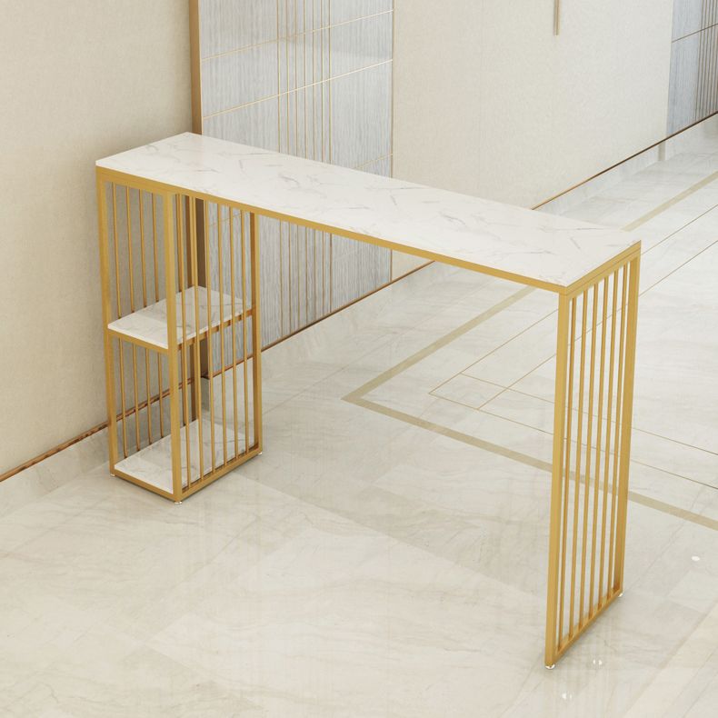 1/3 Pieces Glam Iron Bistro Set Rectangle White Faux Marble Top Bar Table Set with Shelf