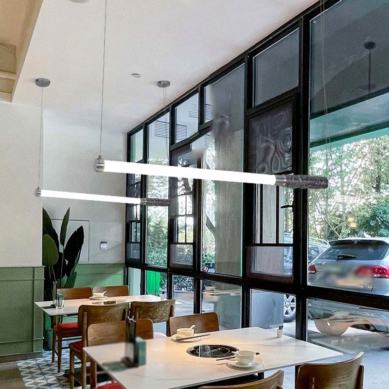 Silver Modern Metal Ceiling Light Tube Shape Island Light with Acrylic Shade for Bedroom