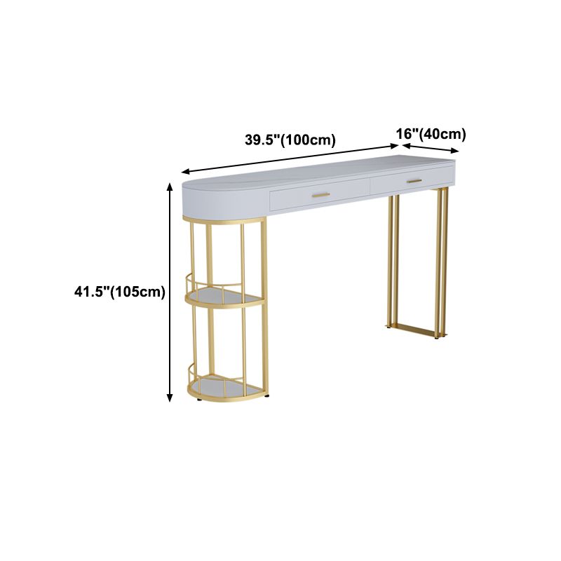 Stone Indoor Glam Bar Dining Table Gold Iron Double Pedestal Bistro Table with Drawer