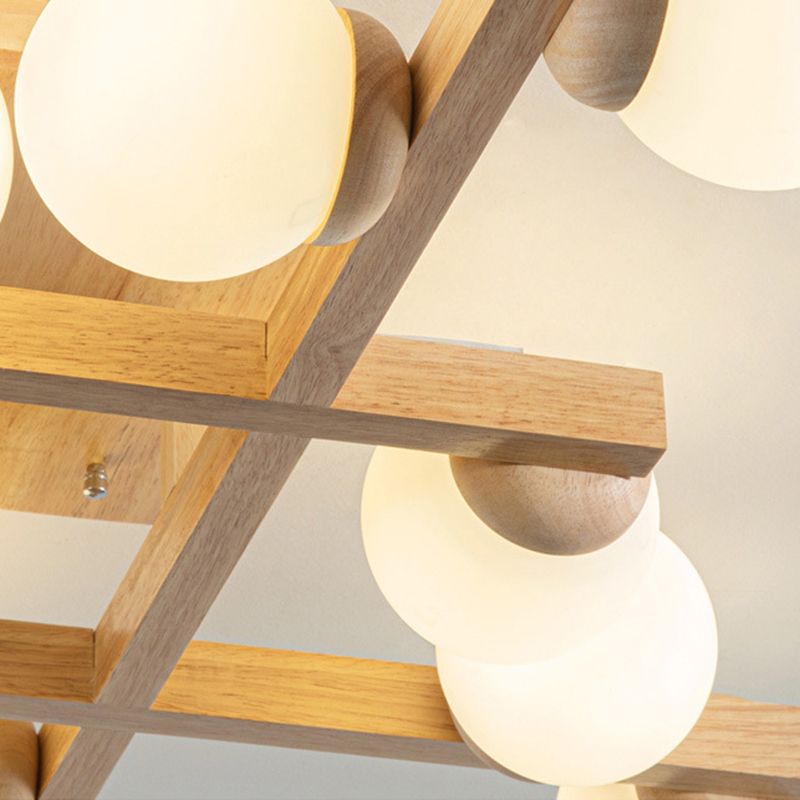 Contemporary Square Flush Light Fixture Wood Flush Mount Ceiling Fixture in Brown
