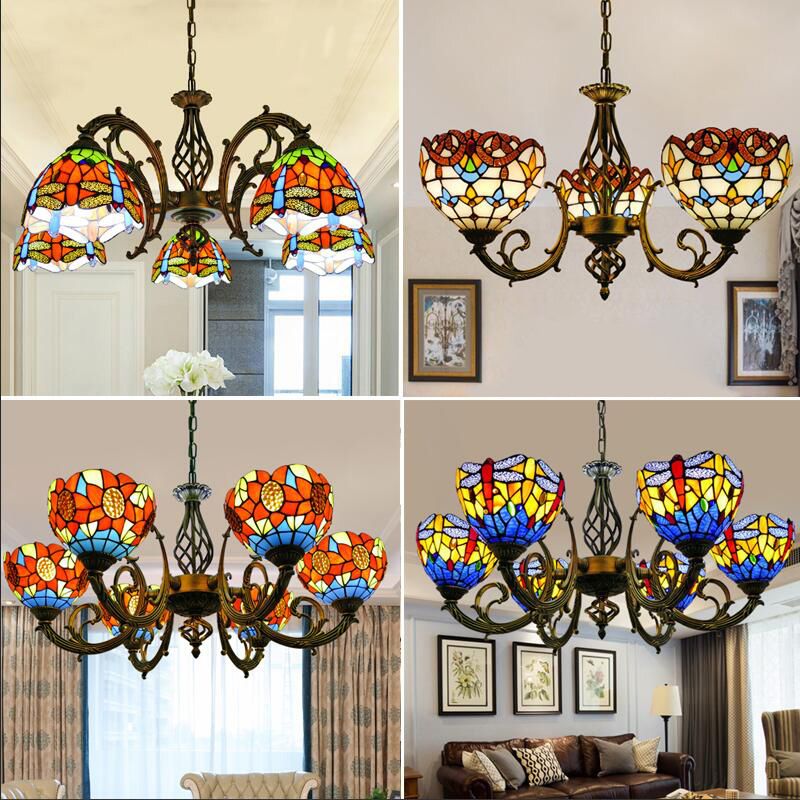 Tiffany Creative Sputnik Light Light Light Ironing Lampada con tonalità di vetro colorato