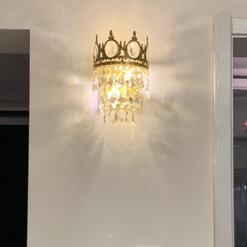 Contemporary Style Crown Wall Sconce Light Simplicity Wall Lamp with Crystal Shade