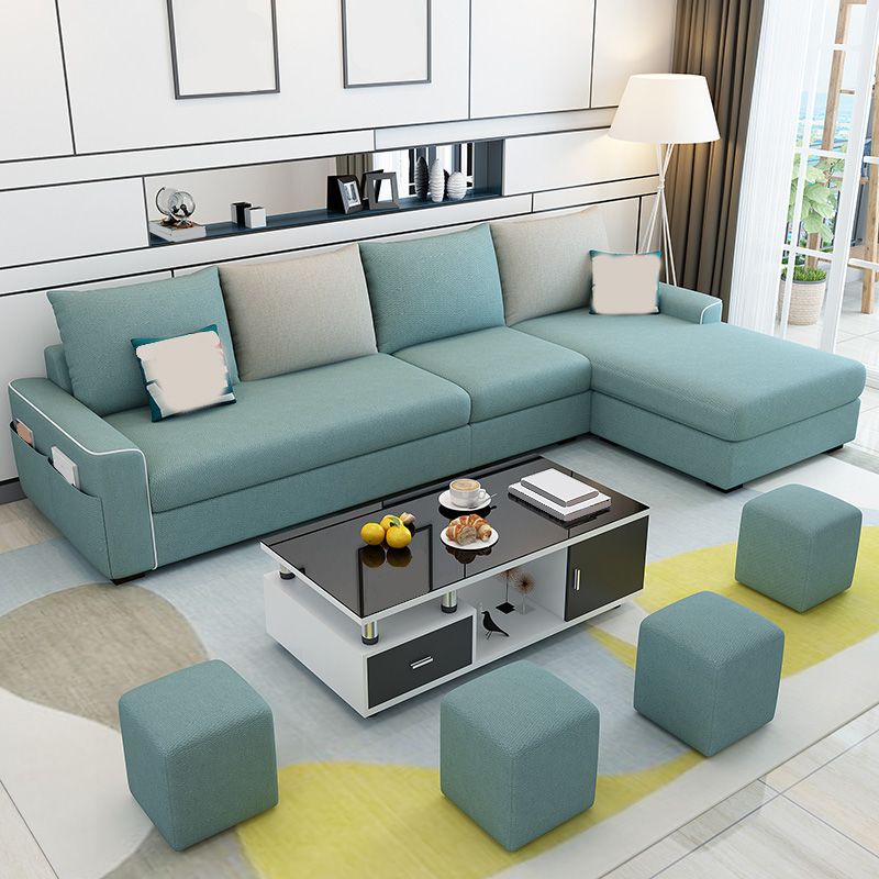 L-Shape Linen Blend Square Arm Sectional with Slipcovered and Storage