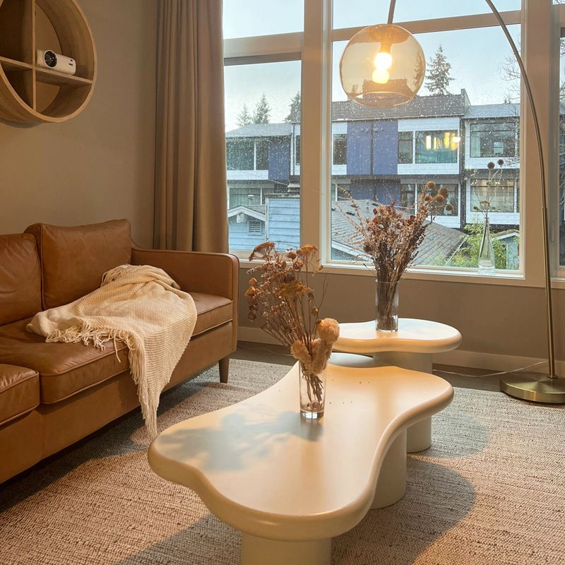 White Scandinavian Wood Coffee Table 2 Legs Irregular Cocktail Table