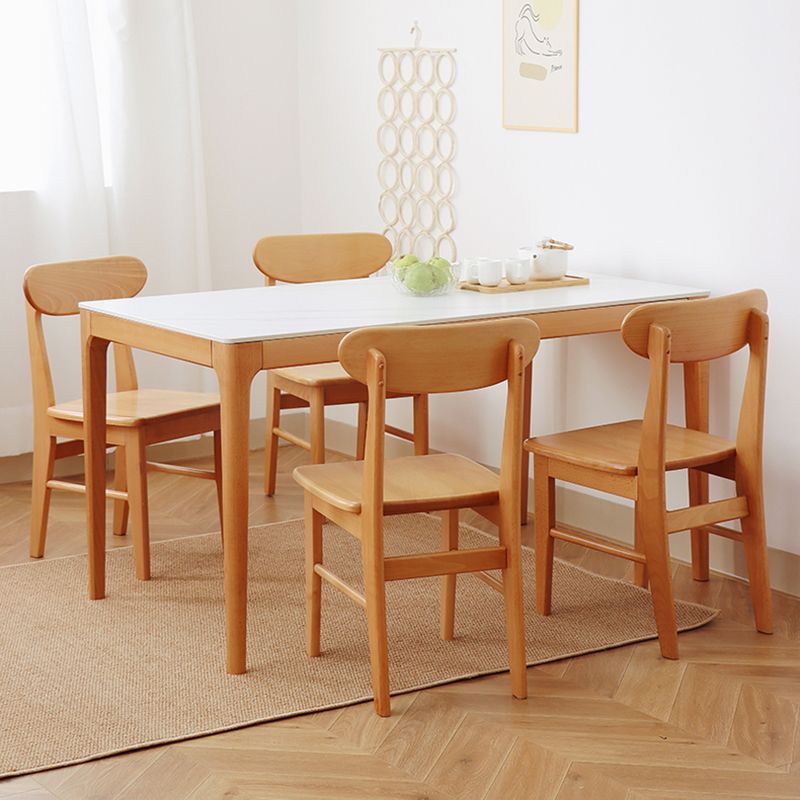 51'' Sintered Stone Rectangle Table Medieval Modern Table with Beech Wood 4 Legs