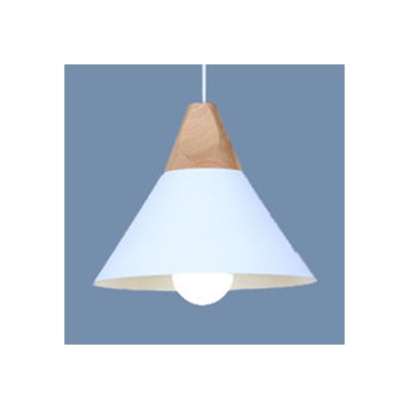 Single Head Coolie Pendant Light Modern Wood & Aluminum Black/Grey/Yellow/White Pendant Lamp for Bedroom
