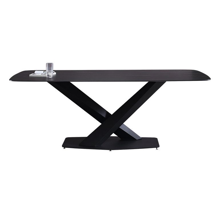 Contemporary Rectangle Dining Room Table Sintered Stone Table with Pedestal Base