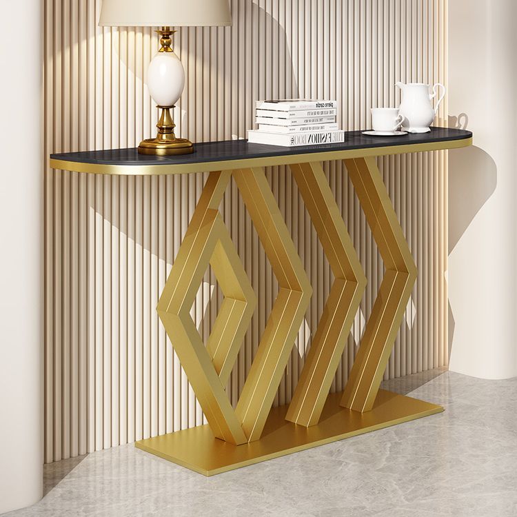 Stone Console Table Metal Frame Scratch Resistan Accent Table, 31.49" High