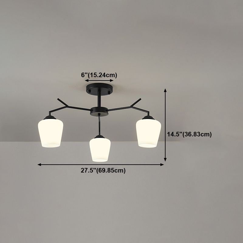 Black Shaded Semi Flush Light Fixture Simplicity Glass Living Room Semi Flush Mount Light