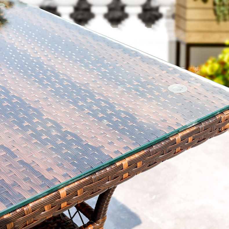 Modern Tempered Glass Outdoor Table Set 1/5 Pieces Dining Table with Rat Base