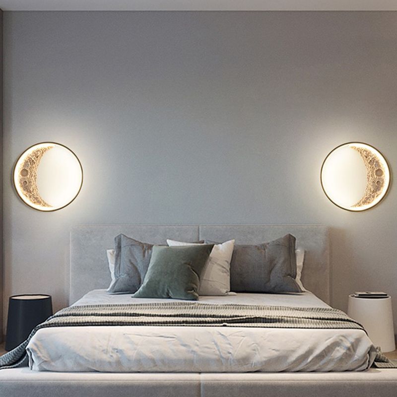 Modern Metal Wall Sconce Circle Shape Wall Light with Resin Shade for Bedroom