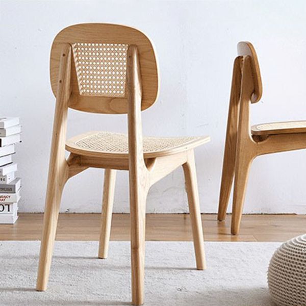 Modern Rattan Dining Chairs Open Back Dining Side Furniture with Wood Legs in Matte Finish
