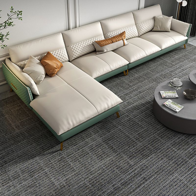 Genuine Leather Sectional Sofa 35.43" High Sofa with Cushion Back