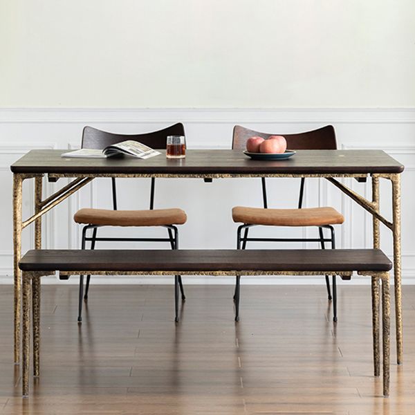 Rectangle 4 Legs Luxury Table Wood Color Fixed Table with Solid Wood