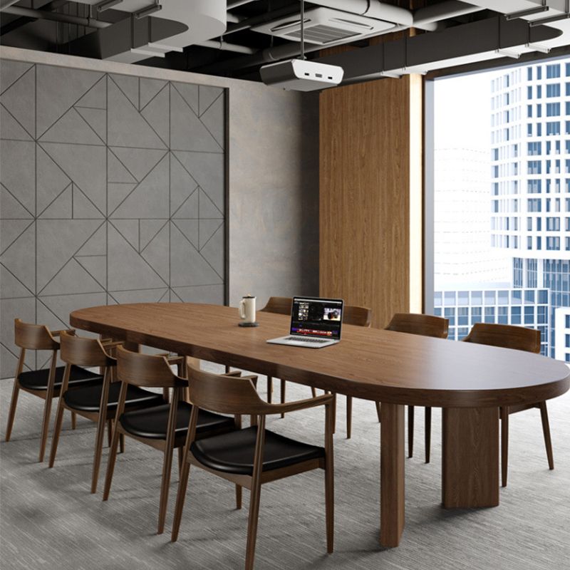 Eettafel met grenenhouten blad Moderne ovale eettafel met 4 poten
