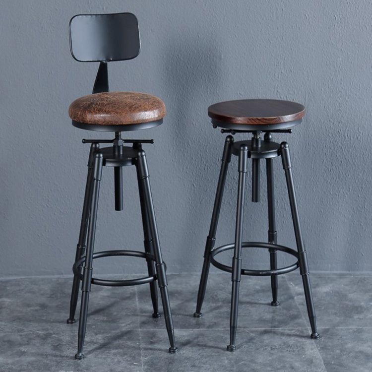Black Industrial Round Counter Stool Metal Adjustable Height Bar Stool with Swivel