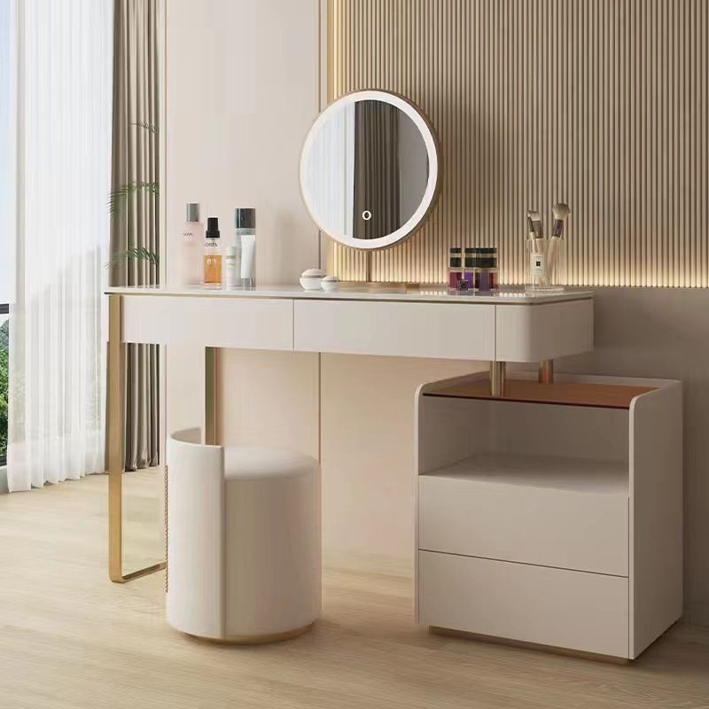 Glam White Make-up Vanity with 4 Storage Drawers Wood Vanity Set, 15.74" Wide