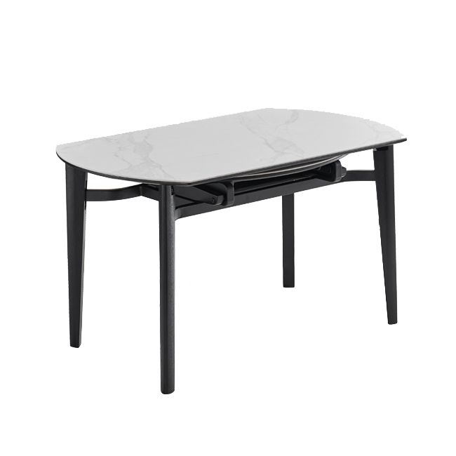 Contemporary Collapsible Sintered Stone Dining Room Table with 4 Solid Wood Legs Kitchen Dining Set